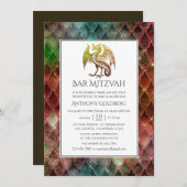 フェイクグリッタードラゴンをテーマにしたバー（ユダヤ教の）バル・ミツバー 招待状 (正面/裏面)