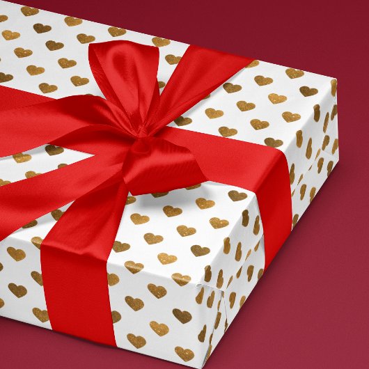 フェイクグリッターハートパターン(の模様が)ある金ゴールド包装紙 ラッピングペーパー