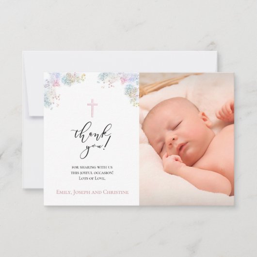 フェイクグリッターバプテ感謝していィスお嬢さん 招待状 (正面)