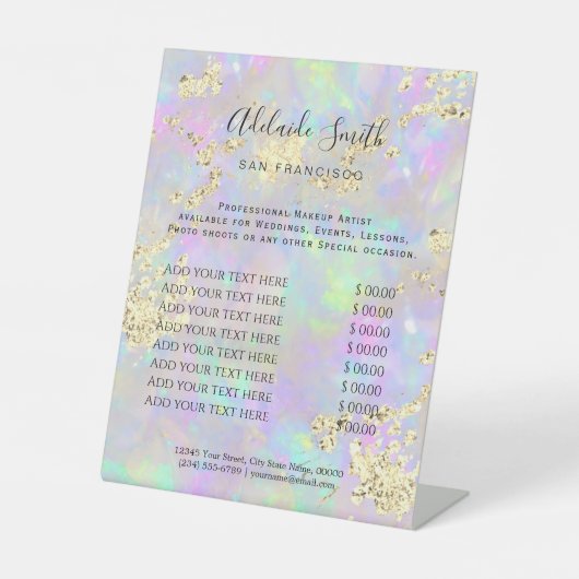 フェイクグリッターパステルopal価格表台座標識 台座サイン (正面)