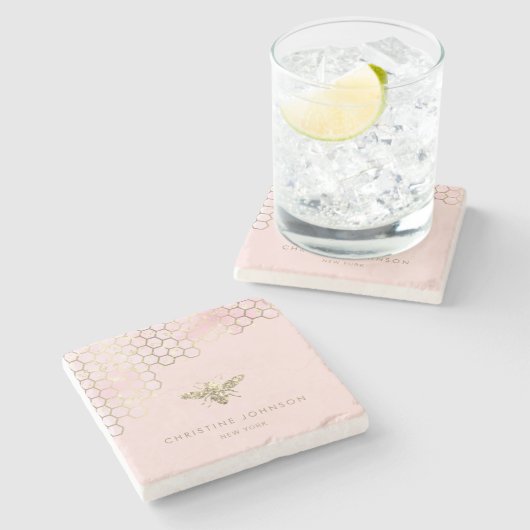 フェイクグリッタービー勾配赤面ピンク ストーンコースター (横)