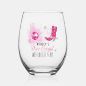 フェイクグリッターピンクディスコ女性のカーボーイバチェロレッテ ステムなしワイングラス (裏面)