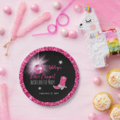 フェイクグリッターピンクディスコ女性のカーボーイバチェロレッテ ペーパープレート (パーティー)