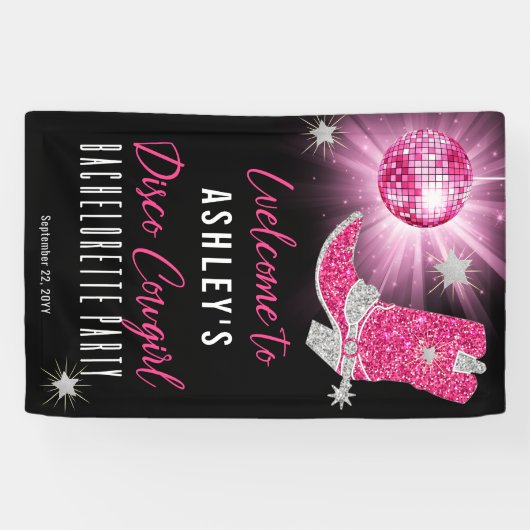 フェイクグリッターピンクディスコ女性のカーボーイバチェロレッテ 横断幕 (横)