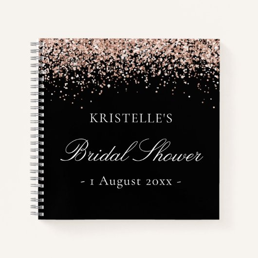 フェイクグリッターピンクブラックブライダルシャワーゲストブック ノートブック (正面)