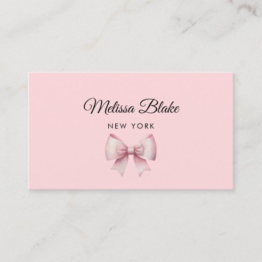 フェイクグリッターピンクボウデザイン 名刺 (正面)