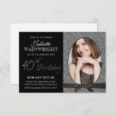 フェイクグリッターフォト40歳誕生日パーティー 招待状 (正面/裏面)