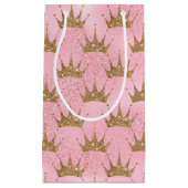 フェイクグリッタープリンセス金ゴールドクラウンパーティーバッグ スモールペーパーバッグ (正面)