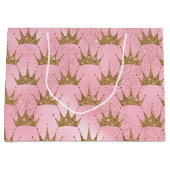 フェイクグリッタープリンセス金ゴールドクラウンパーティーバッグ ラージペーパーバッグ (正面)