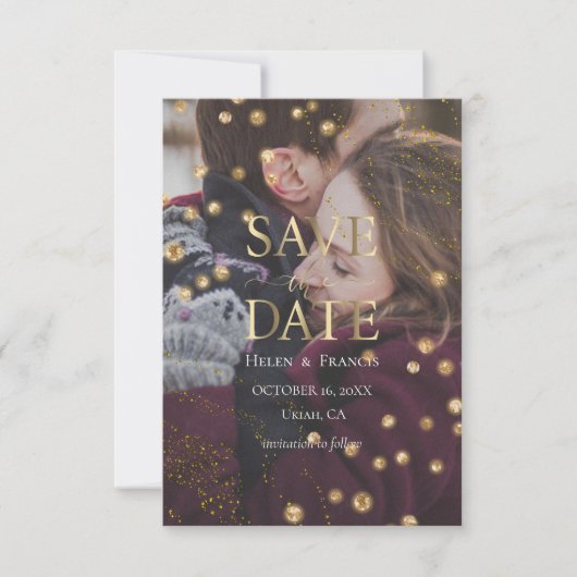 フェイクグリッター写真の保存日付 招待状 (正面)