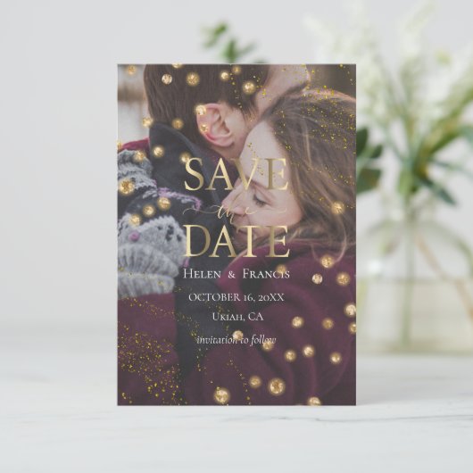 フェイクグリッター写真の保存日付 招待状 (スタンド正面)