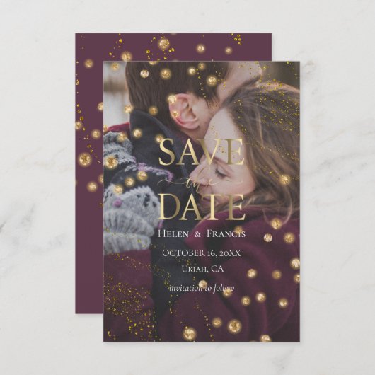 フェイクグリッター写真の保存日付 招待状 (正面/裏面)