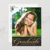 フェイクグリッター卒業招待状はがき/黒 インビテーションポストカード (正面/裏面)