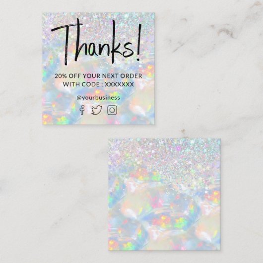 フェイクグリッター宝石オパール質割引カード スクエア名刺 (正面/裏面)