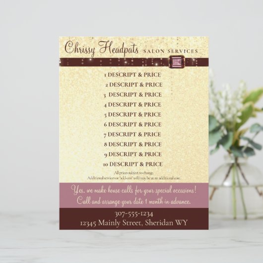 フェイクグリッター宝石美容師サロン価格表 レターヘッド (スタンド正面)