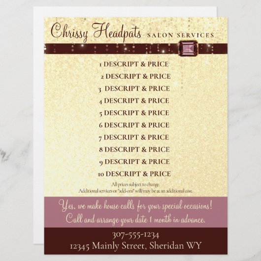 フェイクグリッター宝石美容師サロン価格表 レターヘッド (正面/裏面)