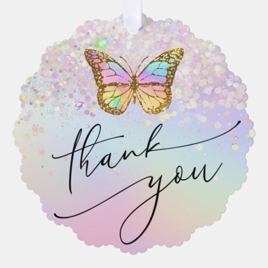 フェイクグリッター感謝してい蝶よ オーナメントカード (正面)