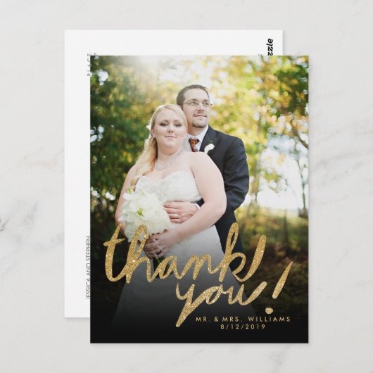 フェイクグリッター手書き写真ありがとうはがき ポストカード (正面/裏面)