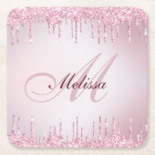 フェイクグリッター点滴バラ金ゴールドモノグラム スクエアペーパーコースター (正面)