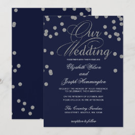 フェイクグリッター紙吹雪海軍とシルバー結婚ズ 招待状