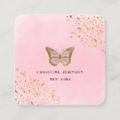フェイクグリッター蝶のピンクの水色 スクエア名刺 (正面)