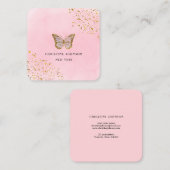 フェイクグリッター蝶のピンクの水色 スクエア名刺 (正面/裏面)