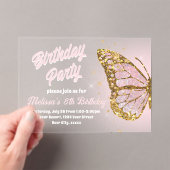 フェイクグリッター蝶デザイン誕生日招待状 アクリル招待状 (インサイチュ (ポータブル))