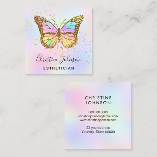 フェイクグリッター蝶ロゴ スクエア名刺 (正面/裏面)