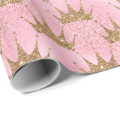 フェイクグリッター金ゴールドクラウンプリンセスパーティーラップ ラッピングペーパー (ロールコーナー)