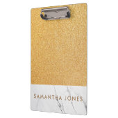 フェイクグリッター金ゴールドホワイトマーブルパーソナライズされた クリップボード (左)