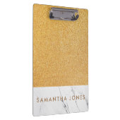 フェイクグリッター金ゴールドホワイトマーブルパーソナライズされた クリップボード (右)