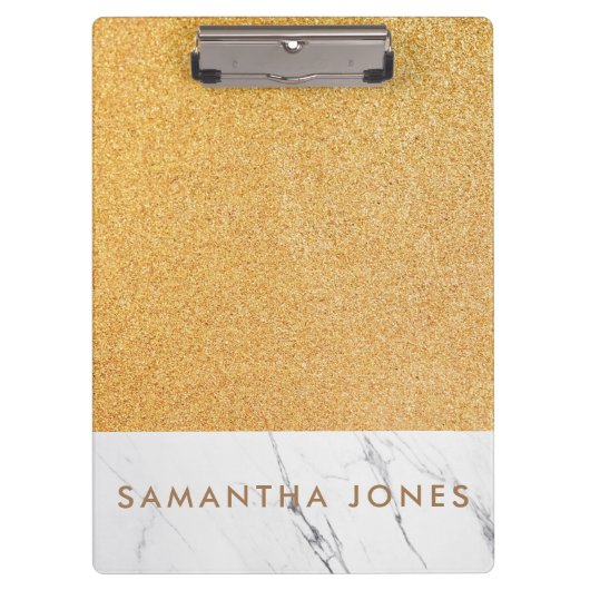 フェイクグリッター金ゴールドホワイトマーブルパーソナライズされた クリップボード (正面)