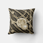 フェイクグリッター&ジュエリー金ゴールド&ブラックトーンスクエア クッション (裏面)