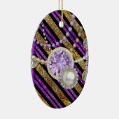 フェイクグリッター&ジュエルズパープル&金ゴールドトーン セラミックオーナメント (右)