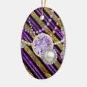 フェイクグリッター&ジュエルズパープル&金ゴールドトーン セラミックオーナメント (左)