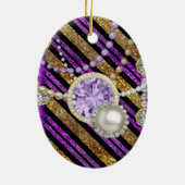 フェイクグリッター&ジュエルズパープル&金ゴールドトーン セラミックオーナメント (裏面)