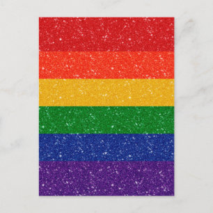 フェイクグリッターLGBTQプライドレインボー国旗 ポストカード