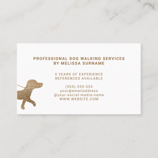 フェイクゴールデンイエローフォイルルック様ドッグウォーカー 名刺 (裏面)