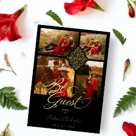 フェイクゴールデンラグジュアリーフィリグリー4写真結婚ズ 箔招待状