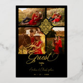 フェイクゴールデンラグジュアリーフィリグリー4写真結婚ズ 箔招待状 (正面)