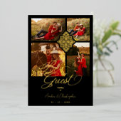 フェイクゴールデンラグジュアリーフィリグリー4写真結婚ズ 箔招待状 (立ち正面)