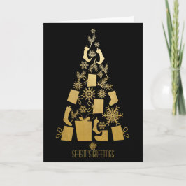 フェイクゴールドとブラックのモダンなクリスマスツリー シーズンカード
