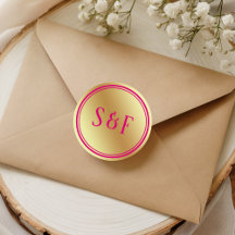 フェイクゴールドホットピンク結婚式モノグラム封筒シール
