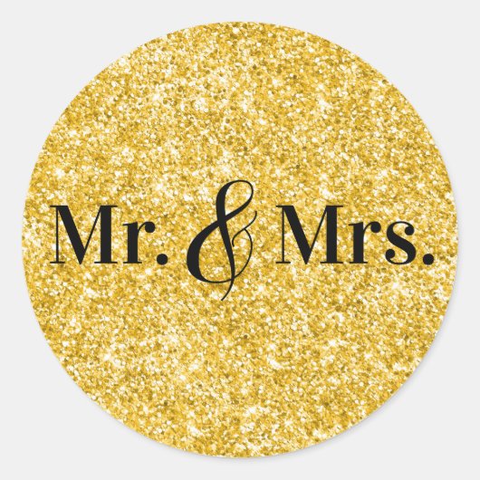 フェイクゴールドラメ Mr. & Mrs. ウェディング ラウンドシール (正面)