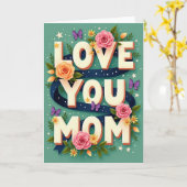 フェイクゴールド Love You Mom カード (黄色い花)