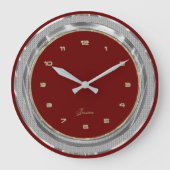 フェイクシルバーと金ゴールド縁どのカスタム赤い背景 ラージ壁時計 (正面)