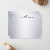 フェイクシルバーエレガントモノグラムシンプルテンプレートトップ ノートカード (正面/裏面インサイチュ)