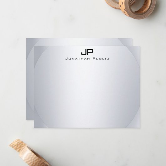 フェイクシルバーエレガントモノグラムシンプルテンプレートトップ ノートカード (正面/裏面インサイチュ)