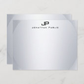 フェイクシルバーエレガントモノグラムシンプルテンプレートトップ ノートカード (正面/裏面)