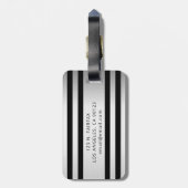 フェイクシルバーグレイとブラックストライプ |名前とイニシャル ラゲッジタグ (裏面縦)